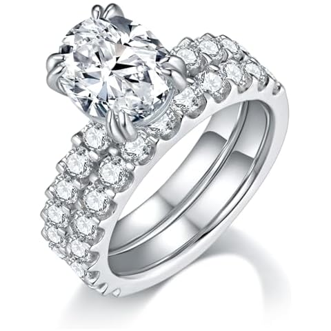 Bo.Dream Wedding Ring Sets for Women, 3ct Oval Cut Cubic Zirconia, Platinum Plated 925 Sterling Silver Engagement Ring Set (Size 5, 4.6cttw) Cover