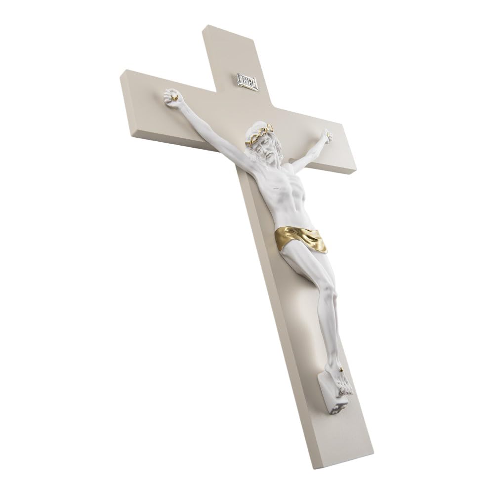 MAZZOLA LUCE Crocifisso Da Parete Classico Made In Italy - Croce In Legno Bianco 25x16 Cm Con Cristo In Marmorino Argento - 6
