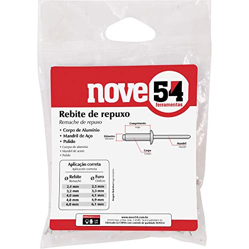 Nove54, Rebite De Repuxo 2,4 Mm X 10,0 Mm, Pacote Com 100 Peças.