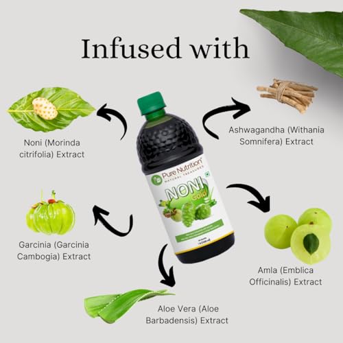 Image of Pure Nutrition Noni Gold Detox Juice 1L | Body Detox Drinks for Cleansing Body With Garcinia, Aloe Vera, Amla, Ashwagandha & Grape Seed Extract | Supports Diabetes Care, Digestion, Immunity & Skin Health