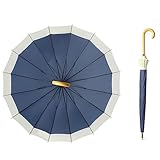 傘 レディース 長傘 おしゃれ 16本骨 ジャンプ傘 晴雨兼用 耐風 雨傘 軽量 丈夫 撥水 梅雨対策 ワンタッチ 大きめ バイカラー かわいい シンプル 通勤 通学 (ダークブルー)