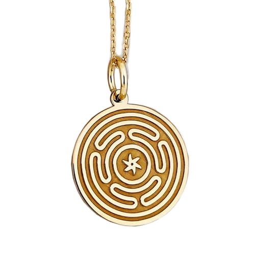 Collier pendentif roue d'Hécate 24 mm argent sterling plaqué or chaîne 45,7 cm