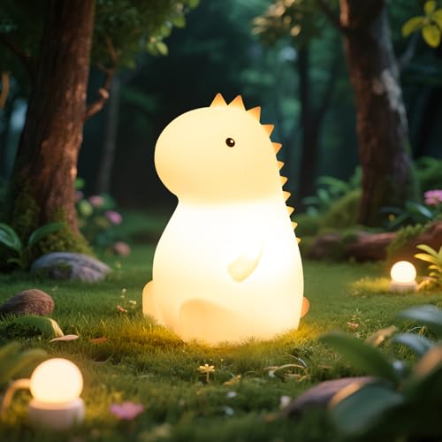 Image of loatme Night Light for Kids, Rechargeable Dimmable Silicone LED Nightlight with 7 Colors, Baby Nursery Night Lamp, Touch Squishy Lamp, Cute Gifts for Girls, Boys, Toddler Room Decor, Dinosaur