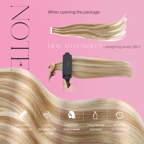Image of Moresoo Tape Hair Extensions Brown Blonde Highlights 24in 20Pcs 50g | Tape extensions human hair, long straight strands, blended highlights, flat tabs for braids, photo shoots and evenings