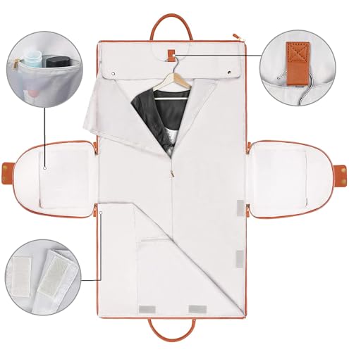 Image of Carry On Garment Bag, Large PU Leather Duffle Bag, Beige, Tote