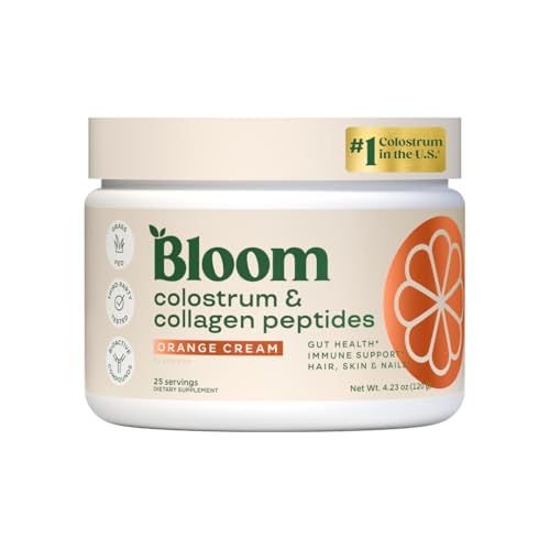 Image of Bloom Nutrition Bovine Colostrum Powder with Vitamin B-12 for Gut Health, Immune Support, Hair Growth & Beauty Supplement | Orange Cream, 25 Servings