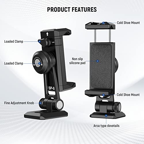 NEEWER Metal Phone Tripod Mount Adapter with Arca QR Base, Cold Shoe - image 7