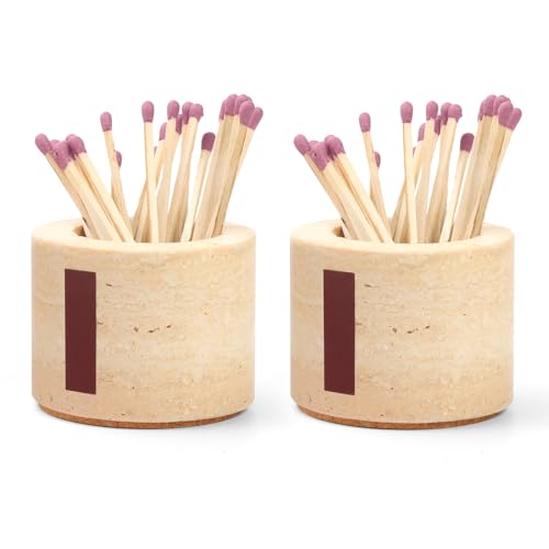 Axiqunel Travertine Match Holder Set of 2 - 2.6x2 Inch Handmade Decorative Matchstick Box with Striker for Fireplace, Candle, Home Decor - Matches Not Included