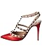 Valentino Rockstud Caged 100 Leather Ankle Strap Pump, 37, Red