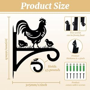 Iron plant hangers hooks for outdoor indoor hanging plants fern pots lantern bird feeder wind chimes 12×14 rooster weather resistant metal wall brackets for garden farmhouserooster  urban country home decor