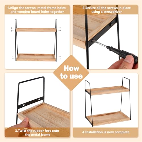 Aolawco 2 Tier Coffee Station Organizer for Countertop, Coffee Bar Accessories and Organizer, Coffe Condiment Storage, Wooden Counter Shelf Organize for Kitchen, Bathroom, Office (Patented Design) - Image 8