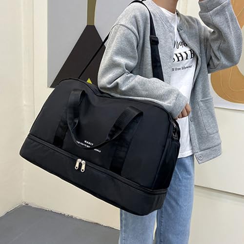 FOAN & MABLE Large Capacity Gym Bag for Women Sports Travel Duffel Bag with Shoe Compartment Light Weekender Overnight Bag for lady Travel, Gym, Yoga （Black）3