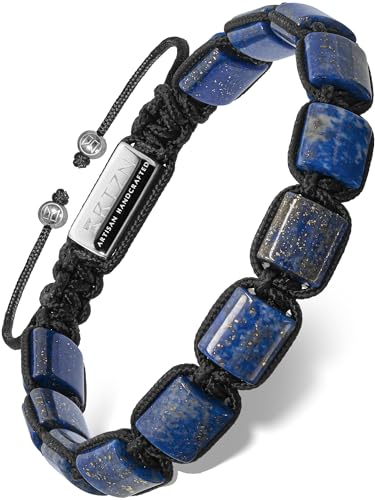 RTZN® Lapis Lazuli Bracelet for Men – Premium Artisan Handcrafted Authentic Blue Lapis Lazuli Men's Beaded Bracelet – Adjustable Blue Lapis Bracelets for Men