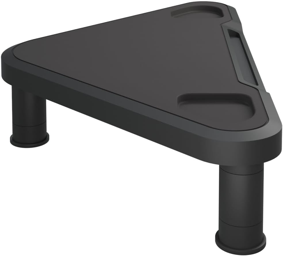vidaXL Black Triangular Monitor Stand | Adjustable Height Stylish Surface Perfect for Home Office Supports Most Monitors Computer Riser Desk Screen Desktop Minimalist