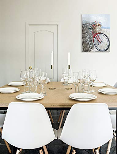 B BLINGBLING Vintage Bicycle Canvas Art Wall Decor, Red Bike with Colorful Blossom Flowers Bouquet on Beach Print Pictures for Home Bathroom Bedroom Decorations Framed Ready to Hang 24"x32" - Image 5