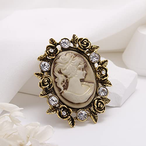 Image of lureme Vintage Elegant Victorian Lady Beauty Cameo with Crystal Brooch Pin (br000017)
