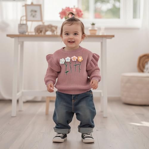 Baby Girl Sweater Cute 3D Floral Knit Sweaters Toddler Infant Crewneck Pullover Sweatshirt Tops Fall Winter Clothes2