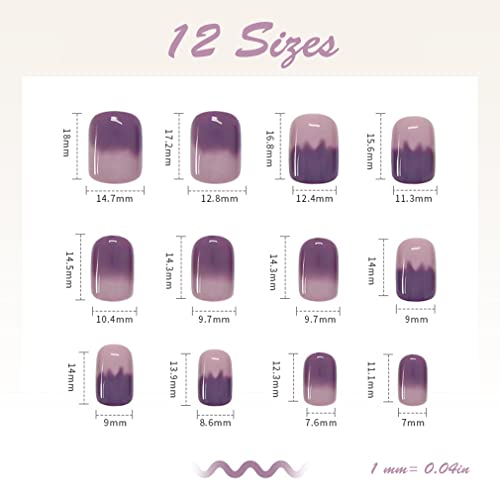 Babalal Short Press On Nails Square Fake Nails Squoval Nails With Design Glossy False Nails Ombre Purple Artificial Nails For Women And Girls #TOP3