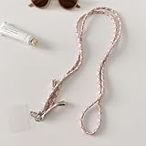 Mobile Straps Colorful Charm Phone Necklace Strap Gasket Nylon Long Adjustable Phone Corssbody(Pink&khaki)