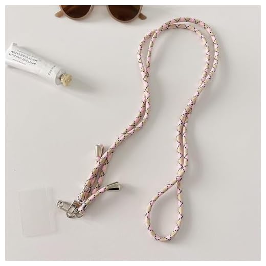 Mobile Straps Colorful Charm Phone Necklace Strap Gasket Nylon Long Adjustable Phone Corssbody(Pink&khaki)