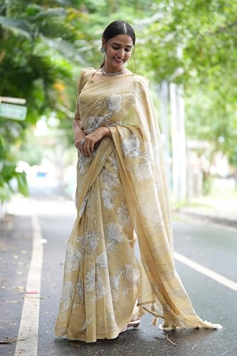 Image of MIRCHI FASHION Saree for Woman Printed Cotton Blend | Elegant Traditional Sari for Social Events and Farewell with Blouse Piece