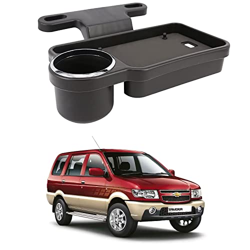 Image of Oshotto (FT-04) Foldable Car Auto Headrest Rear Back Seat Table Drink Food Cup Tray Holder Compatible with Chevrolet Tavera - Black