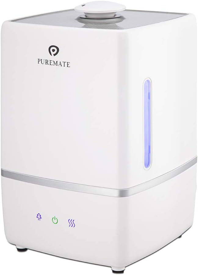 PureMate Ultrasonic Cool & Warm Mist Humidifier with Ioniser and Aroma Diffuser Tray - Auto Shut-Off with 5 Litre Water Tank Capacity, 30 Watts, Powerful for Large Room 30m²