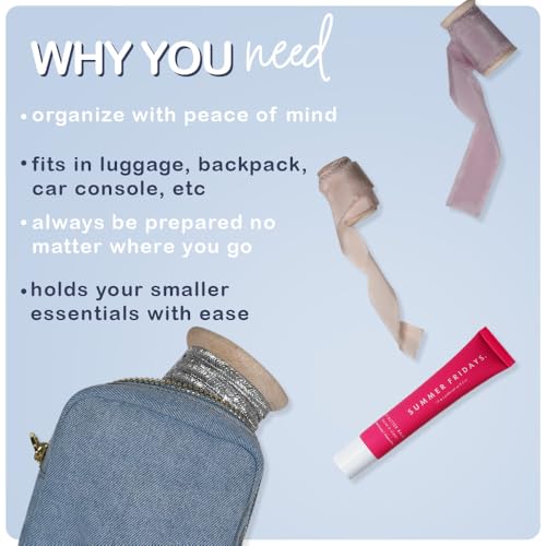 dreamie - Denim Makeup Bag, Travel Cosmetics Pouch, Toiletry Bag, Gold Zipper Pouch Purse, Cute Make Up Organizer Storage Tote for Women Girls, Travel Skincare, Small Makeup Bag - Denim Blues2