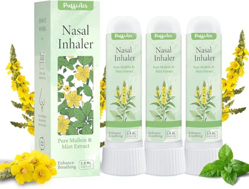 PUFFIAIR Mullein Nasal Sticks (3 Pack) | Pure Mullein & Mint for Respiratory Health & Energy | Pure Natural Nasal Sticks to Relieve Stuffy Nose, Energy Boost & Support Smoking Cessation