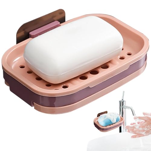 Suction Cup Soap Dish – Wall Mounted Draining Holder, Bathroom Tile Organizer | Self Adhesive No Drill Installation Accessory, Strong Vacuum Mount Storage Tray for Bathroom Kitchen Tub Sink Shower