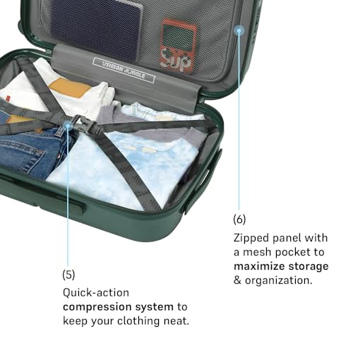 Image of Urban Jungle Polycarbonate 360 Degree by Safari, Cabin Trolley Bag with Laptop Compartment, Hardside Small(55 Cm) Suitcase with USB Charging Socket, 8 Silent Wheel Luggage for Both Unisex(Dark Green)