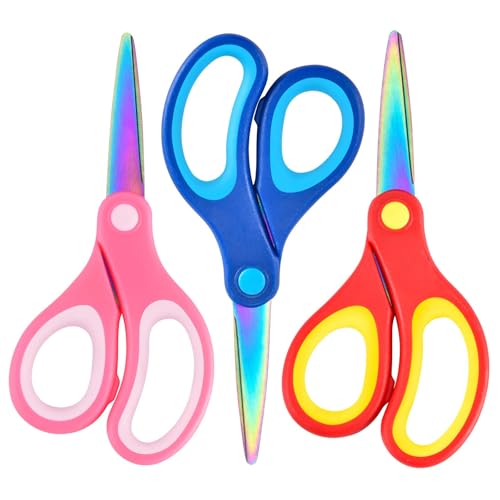 Image of SCAIKTIG 5 inch Kids Scissors Set(3 Pcs), Safety Rounded edge Blunt-Tip, Titanium Coating Blades, Comfort Grip for School Classroom Children and Toddler Cutting Craft Paper, Assorted Color