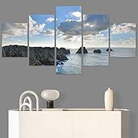 SIGNWIN 5 Panel Canvas Wall Art Modern Art Beach Dramatic Island Landscape Multicolor Photography for Home Decorations Ready to Hang - 60