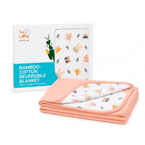 Image of TinyLane - Curated for you! Reversable Bamboo Cotton Blanket for New Born Baby, Baby Blanket All Season, Baby Blanket for 0-2 Years, Pack of 1, 100 * 80cm, Animal Faces Design