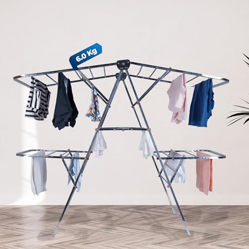 Image of HAVAI DryNest 6 KG Heavy Duty Foldable Cloth Drying Stand | Double Zig-Zag Premium Stainless Steel Dryer Rack with Strong Steel Rods | Space-Saving Design for Balcony, Indoor & Outdoor Use