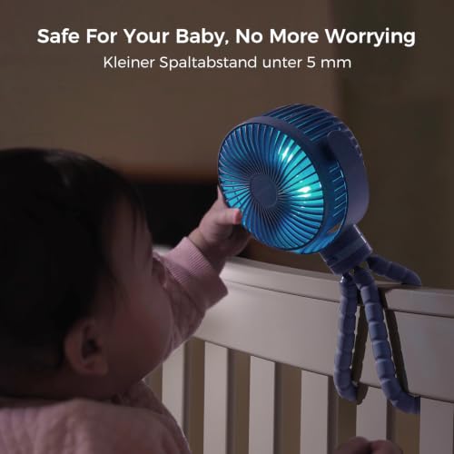 Momcozy Tragbarer Kinderwagen-Ventilatoren, Clip Ventilator, 360° Abnehmbare 4 Geschwindigkeiten, LED-Nachtlicht Ventilator,Reisen (Violett) – Ansicht 4