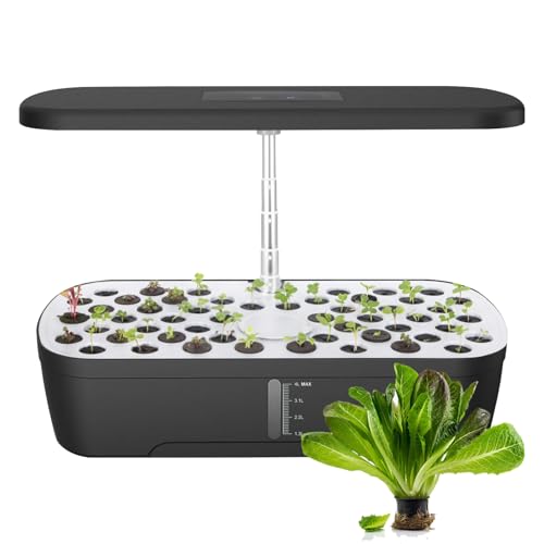 TECKZOON Sistema Idroponico per Germogli 52 Posti, Lampada LED Full Spectrum 24 W, Serbatoio 4 L con Timer Automatico e Irrigazione Intelligente per Fiori, Ortaggi e Piantine