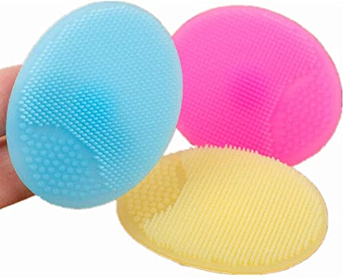 Aznze Brosse nettoyante pour le visage en silicone Brosse nettoyante pour le visage manuelle à poils doux ovale Brosse à shampooing pour bébé pour nettoyer les pores Brosse de massage 3Pcs Cover