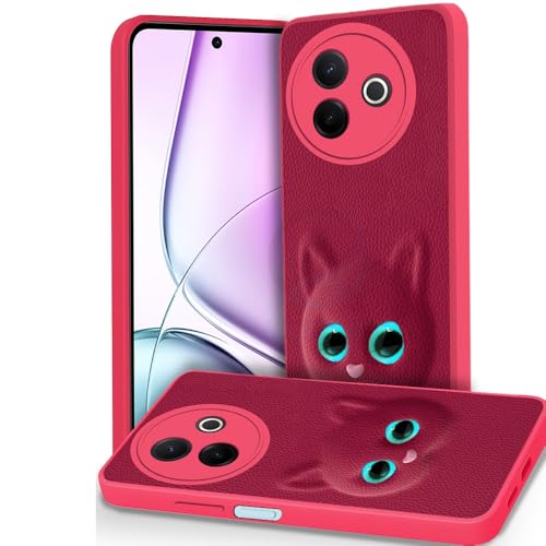 Image of AESTMO Back Case Cover for Vivo Y39 5G Back Cover | 3D Cat Cover | Leather Finish | Full Body Protection | Camera Protection Back Cover for Vivo Y39 5G (Pink