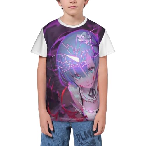 Teen T Shirts for Re Zero-Ram Rem Top,Colorful 3D Printed Short-Sleeve tee for Running