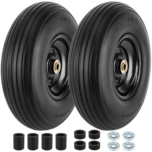 4.00-6 Flat-free Tire and Wheel, 13' Wheelbarrow Wheels and Tires with 5/8' or 3/4' Bearings 4.00-6 Solid Tires Replacement for Wheelbarrow, Gorilla Cart, Hand Trucks, Garden Carts(2 PCS)