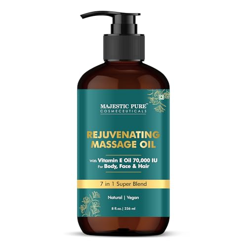 Majestic Pure Vitamin E 70k Blend Massage Oil with Sweet Almond, Jojoba, Argan, Avocado | Invigorating, Refreshing, and Relaxing | for All Skin Types - Men and Women | 8 Fl Oz