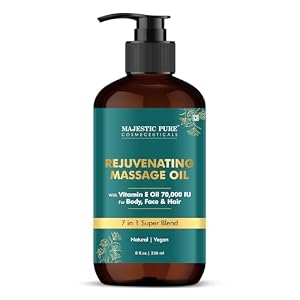 Majestic Pure Vitamin E 70K Blend Massage Oil 236 ml – with Sweet Almond, Jojoba, Argan & Avocado Oils, Invigorating & Relaxing Body Massage Oil, for All Skin Types, Men & Women
