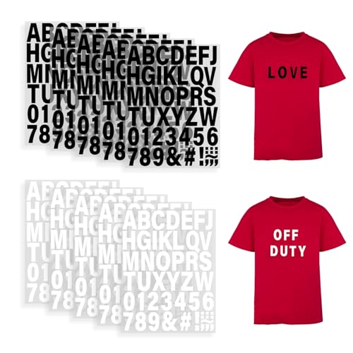 10 Sheets 2 Inch Iron-On Letters and Numbers, A-Z and 0-9 PU Heat Transfer Vinyl for T-Shirts, Jersey and DIY Apparel (Black and White)