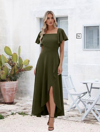 Image of LightlyKiss Women's Square Neck Backless Dress High Slit Wedding Guest Dress Formal Cocktail Party Dress