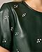 LifeShe Rhinestone Faux Leather Dress for Women Casual Short Sleeve Crew Neck Elegant A-line Mini PU Dresses Green