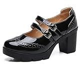 DADAWEN Women's Chunky Low Block Heels Mary Jane Closed Toe Work Pumps Comfortable Round Toe Oxfords Dress Wedding Shoes Double Buckles Black US Size 8