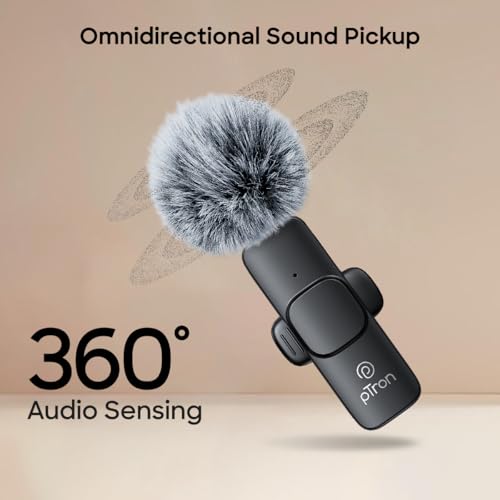 Image of pTron KWM-1 Omnidirectional Type C Wireless Microphone w /DSP Noise Cancellation, Plug & Play, 25m Wireless Range, Lapel Wireless Collar Mic for Video Recording, Supports Type C Android, iPhone(Black)