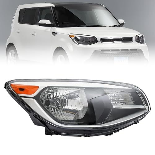 For 2014-2019 Kia Soul Headlight Assembly - Halogen Headlamp, Right Passenger Side, Black Housing, Clear Lens, w/o LED DRL, OEM 92102B2270(12V)