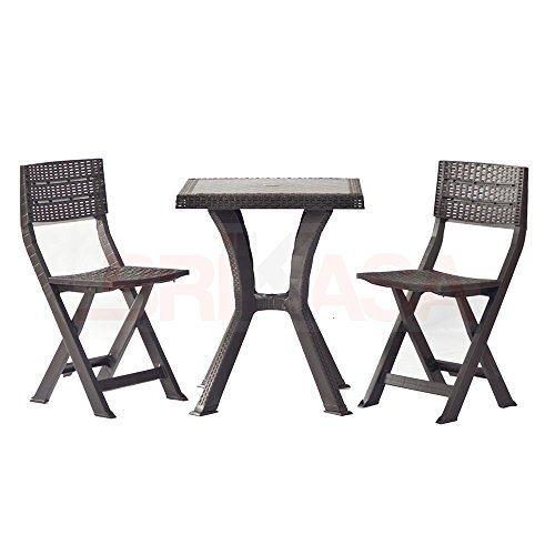 Set Tavolino e 2 Sedie Pieghevoli Rattan Marrone